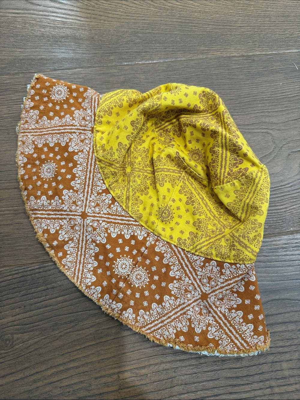 Free People Reversible Bandana Bucket Hat in Yellow and Brown